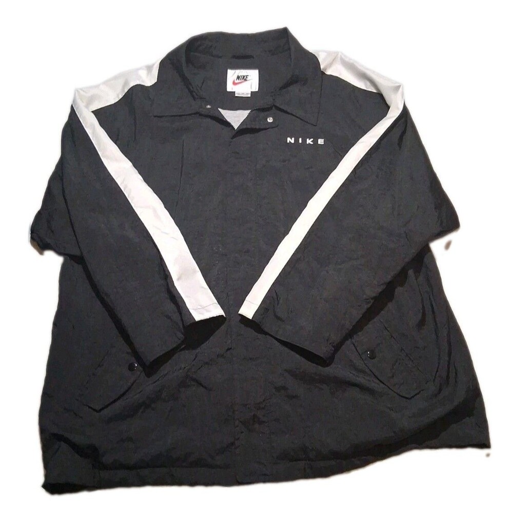 Vintage 90s Nike Windbreaker Jacket Swoosh XXL Black/White Nylon